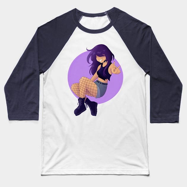 Purple Rocker Girl Baseball T-Shirt by Heavy Metal Meow